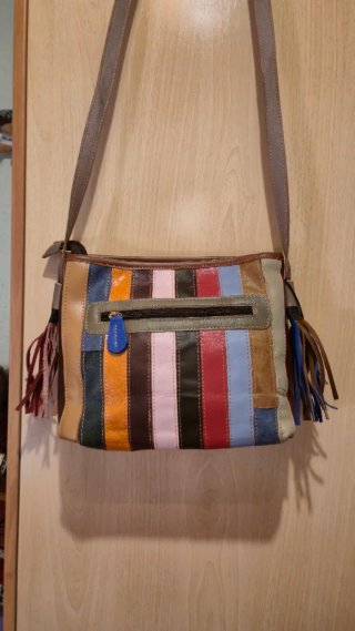 Bolso bandolera piel patchwork multicolor