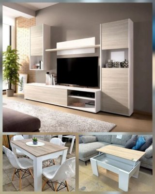 Packs de salón+mesas+4 sillas + mesa de centro
