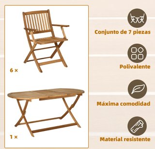 Conjunto Jardín Madera Plegable 7 Piezas