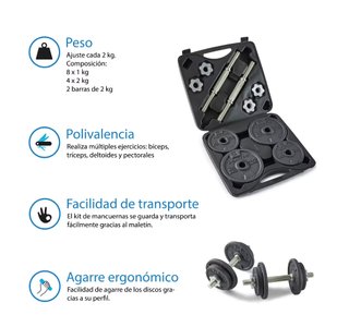 Kit Mancuernas 20 kg (44 lb) con Maletín