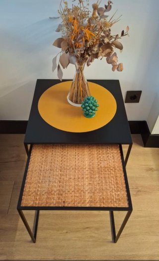 Mesa nido metal y mimbre