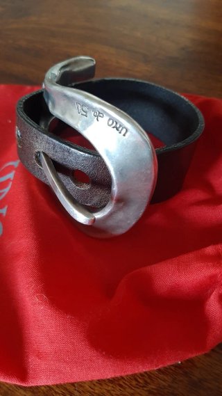 Bracciale Uno de 50 fibbia argento e cuoio