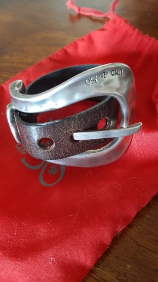 Bracciale Uno de 50 fibbia argento e cuoio
