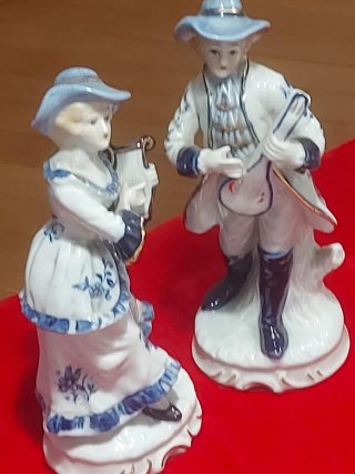 Coppia Statuine Ceramica Musicisti 20cm
