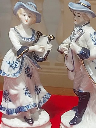 Coppia Statuine Ceramica Musicisti 20cm