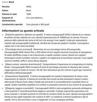Asciugacapelli ARAS Ioni Negativi Grigio