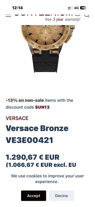 Reloj Versace Dorado y Negro