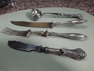 Lote 4 Cubiertos Servir y Auxiliares- baño plata