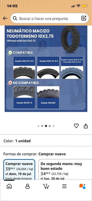 Rueda maciza patinete eléctrico 10x2.75
