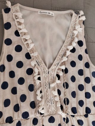Vestido mujer lunares beige y azul