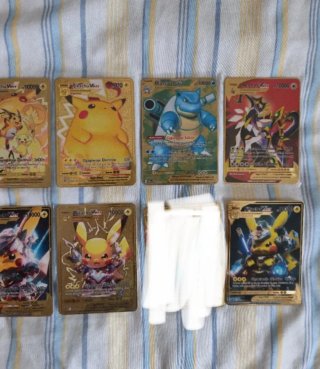 Lote 8 Cartas Pokémon Metalizadas Doradas