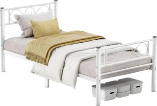 VASAGLE Struttura Letto, Struttura Letto in Metallo per Materasso 90x190, Letto per Ospiti, Montaggio Semplice, per Piccole Camere, Bianco RMB061W01