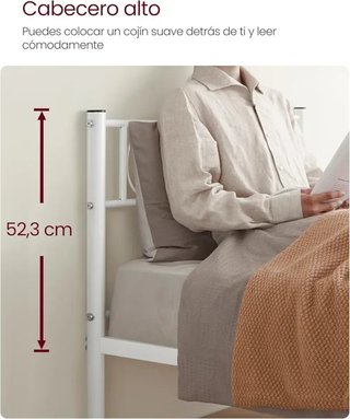 VASAGLE Struttura Letto, Struttura Letto in Metallo per Materasso 90x190, Letto per Ospiti, Montaggio Semplice, per Piccole Camere, Bianco RMB061W01