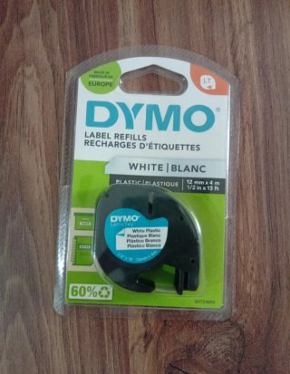 Cinta Dymo Blanca Plástico 12mm x 4m