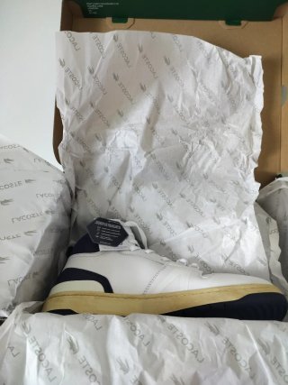 LACOSTE Vintage L001 Mid White/Navy Sneakers Men's
