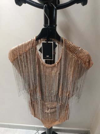 Elisabetta Franchi gonna cerimonia oro rosa XXL