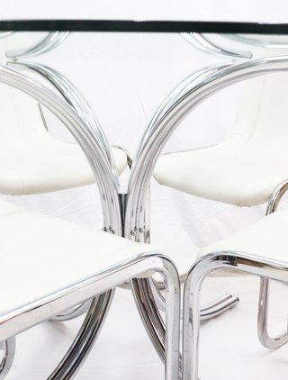 Mesa comedor italiana cristal y metal 70s