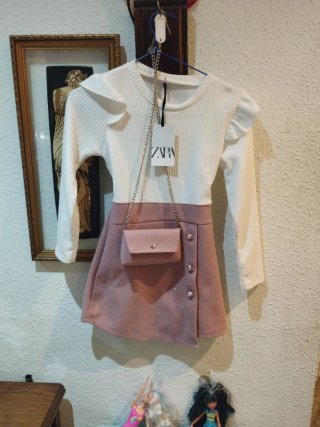 Conjunto niña Zara blanco y rosa