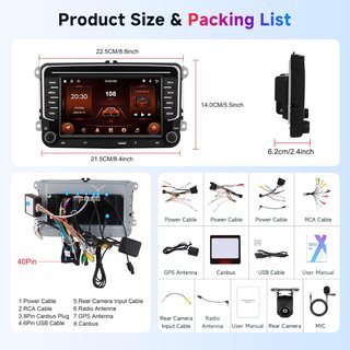 Hodozzy Radio Android VW Golf 5 6 T5 2GB+64GB