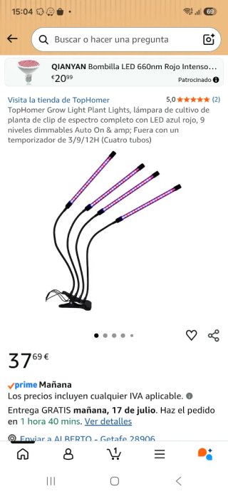 Lámpara LED Cultivo/Invernadero Flexible
