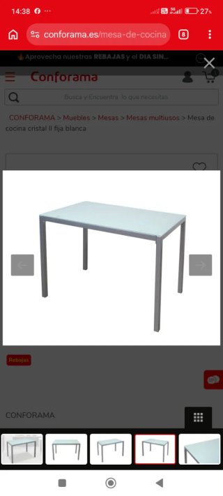Mesa de cocina cristal y metal Conforama
