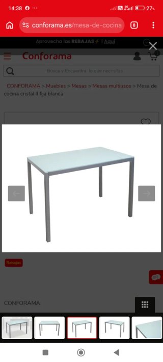 Mesa de cocina cristal y metal Conforama