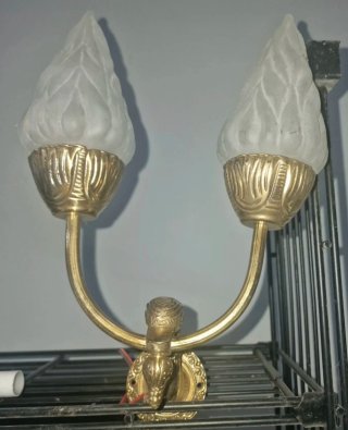 Aplique Duplo Bronze e Vidro Fosco