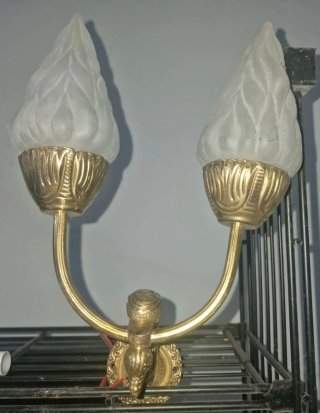 Aplique Duplo Bronze e Vidro Fosco