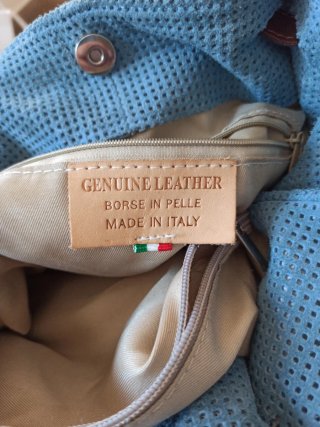 Bolso de piel en ante y cuero azul y marrón