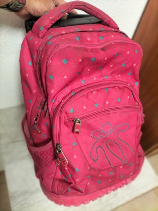 Mochila Escolar con Ruedas y Diseño Corazones