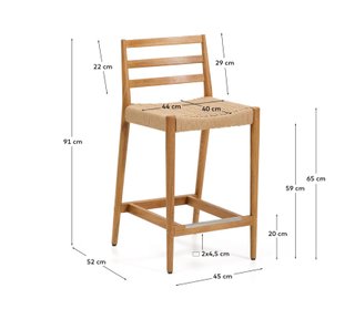 Taburete Analy respaldo madera maciza roble acabado tono natural y asiento cuerda 65cm FSC Mix Credit