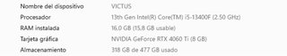 HP Victus 15L RTX4060ti 8GB