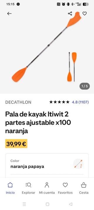 Pagaia kayak Itiwit 2 parti regolabile arancione