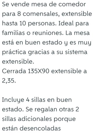 Mesa comedor extensible y sillas