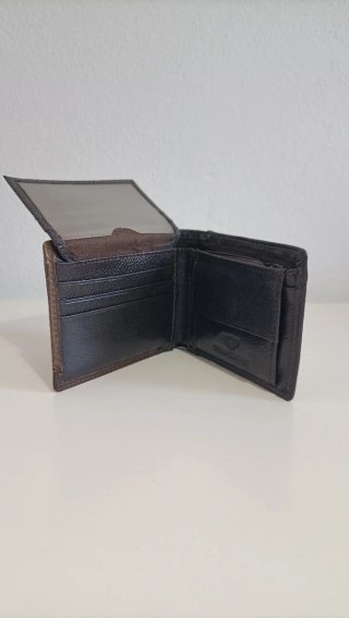 Billetera de Cuero Bicolor (Marrón y Negro)