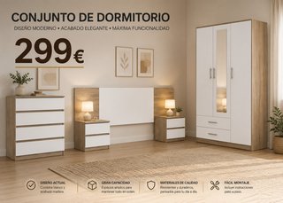 Dormitorio completo: Armario, Cómoda, Cabecero