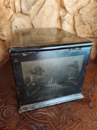 Antiguo Joyero Tocador Chino de Laca Negra y Roja