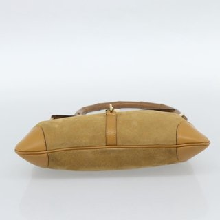 GUCCI Bamboo Jackie Shoulder Bag Suede Beige Gold