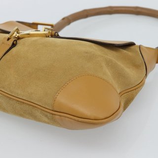 GUCCI Bamboo Jackie Shoulder Bag Suede Beige Gold