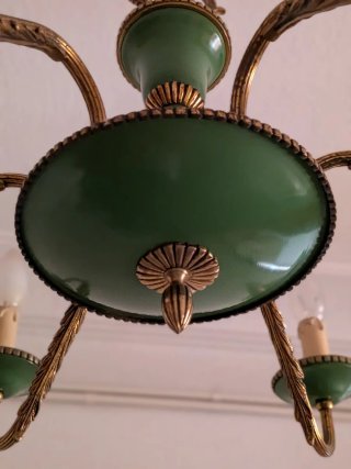 Lámpara araña vintage verde y dorada