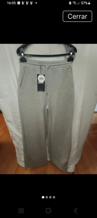 Pantalón Jogger Wide Leg Gris Talla XS