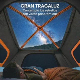 Tienda de campaña familiar naranja y azul