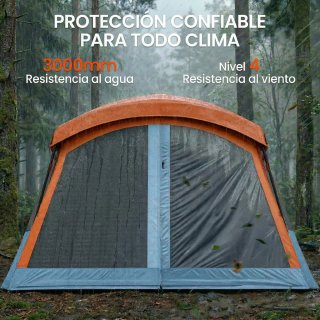 Tienda de campaña familiar naranja y azul