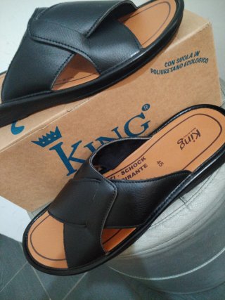 Ciabatte Uomo King N.45 Pelle Nera Marrone