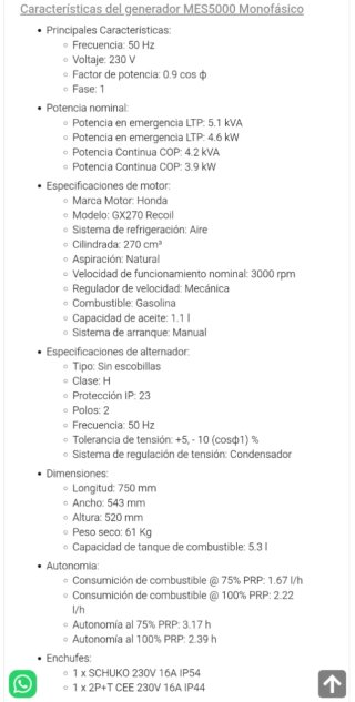 Generador MES5000 Monofásico.