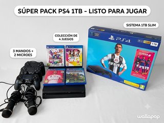 Pack PS4 1TB Slim + 3 Mandos + 4 Juegos + 2 micros