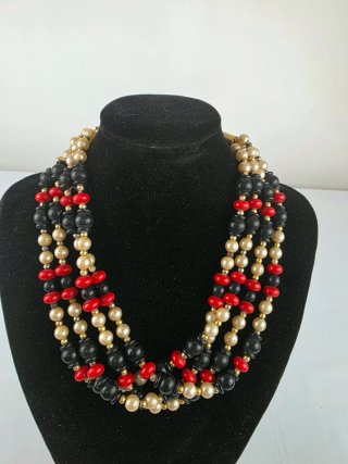 Collana vintage anni '50, 4 fili nero oro
