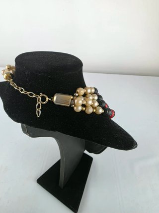 Collana vintage anni '50, 4 fili nero oro
