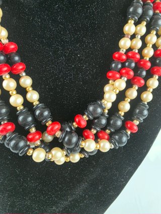 Collana vintage anni '50, 4 fili nero oro