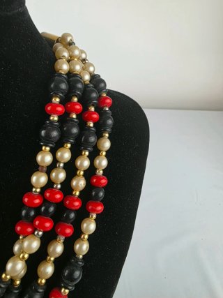 Collana vintage anni '50, 4 fili nero oro
